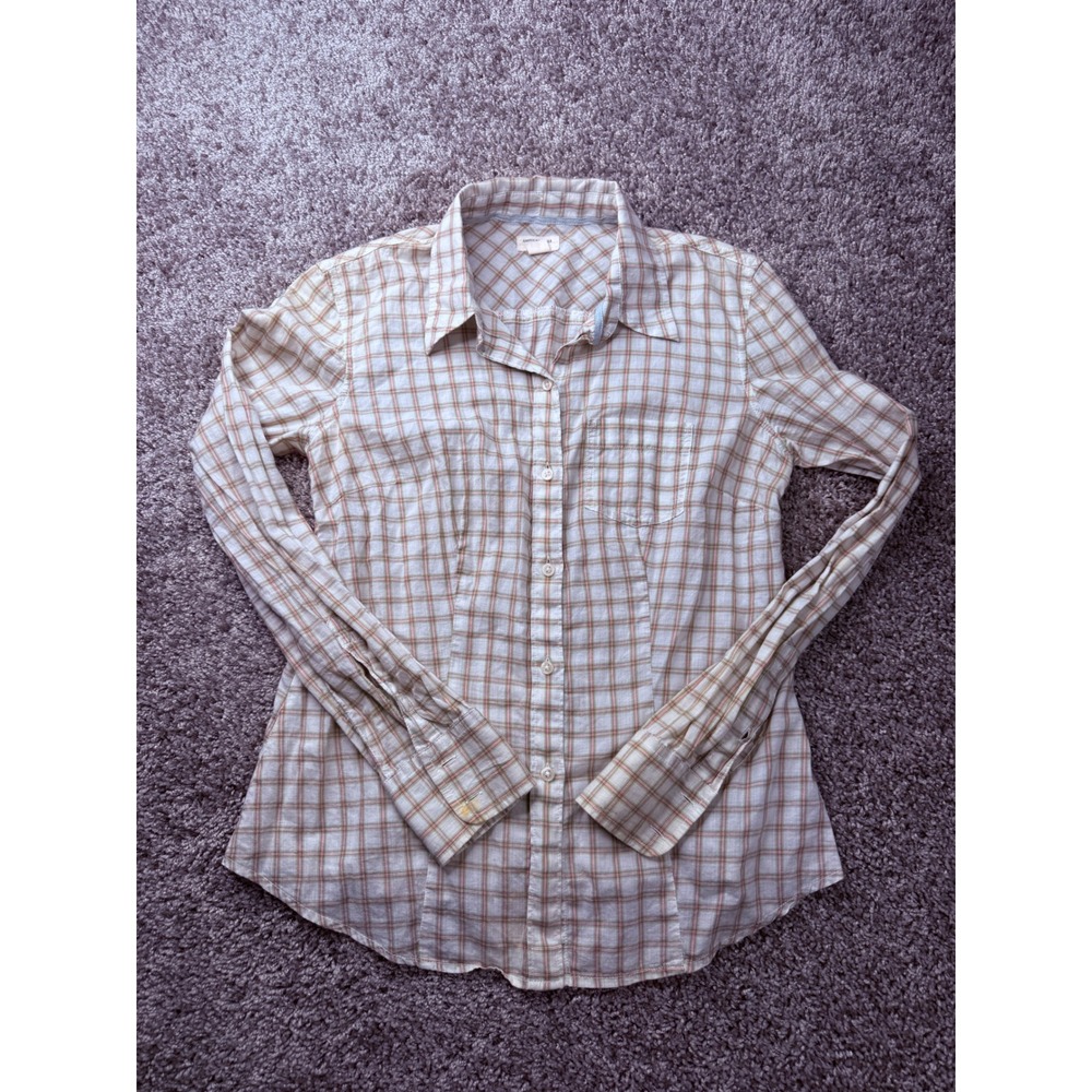 American Eagle Vintage Y2K Sheer Plaid Cotton Button Down Shirt Sz 4 Green Pink